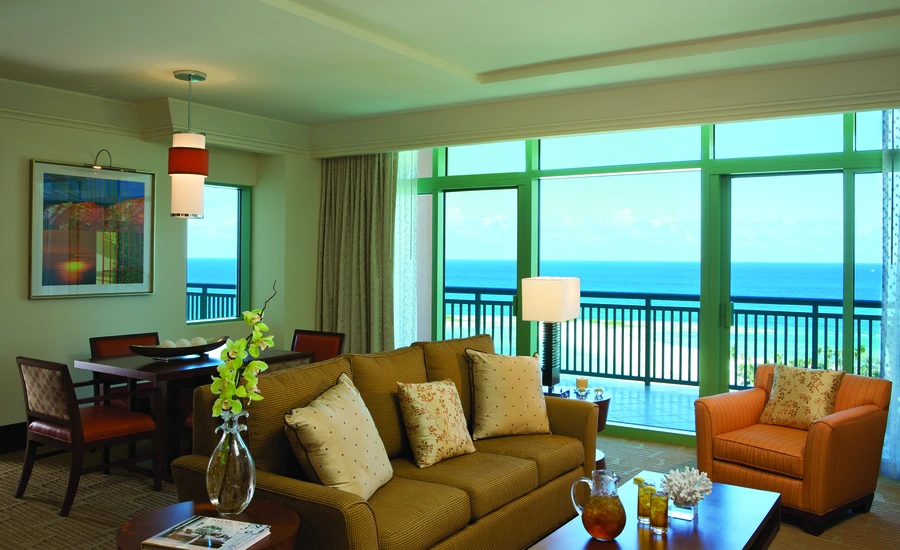 Living room inside a suite at the Atlantis Resort in the Bahamas.